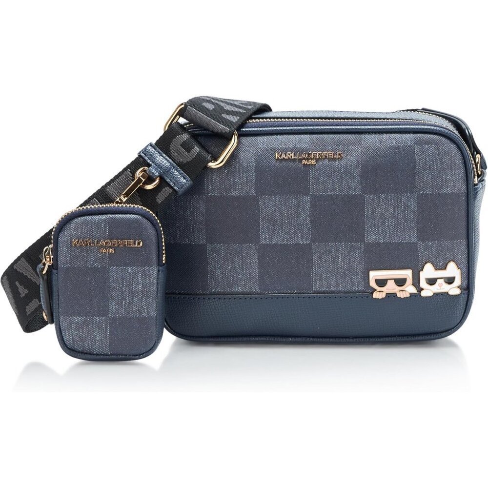 Crossbody Bag Women Saffiano PVC Blue with Choupette Detail for Everyday Use